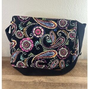 Vera Bradley Midnight Paisley Messenger Bag Quilted Cotton Crossbody Black Multi